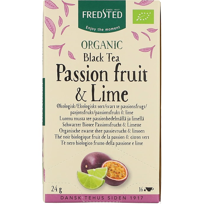 Fredsted Sort te med passionsfrugt og lime økologisk 16 stk