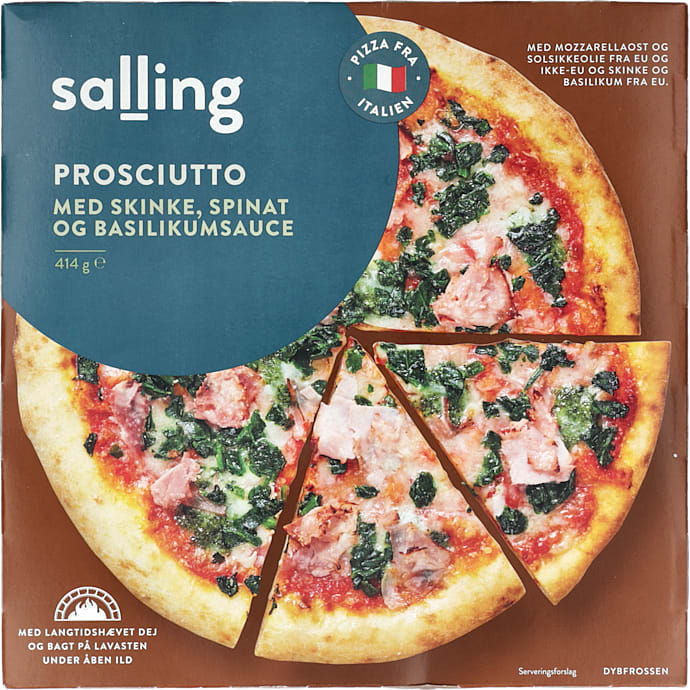 Pizza m. prosciutto og spinat