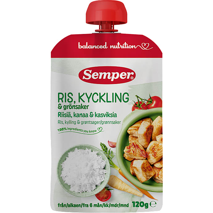 Mos m. ris, kylling og grøntsager fra 6 mdr.