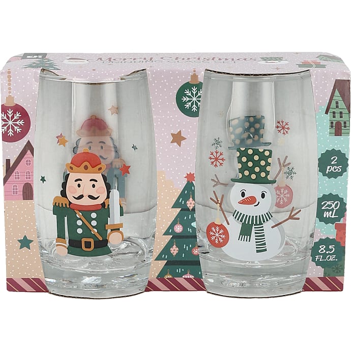 Glas med nøddeknækkerdesign 2-pak - flere varianter - assorteret