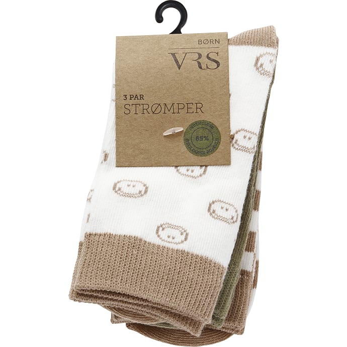 VRS kids børnestrømper 3-pak str. 35/37 beige/grøn