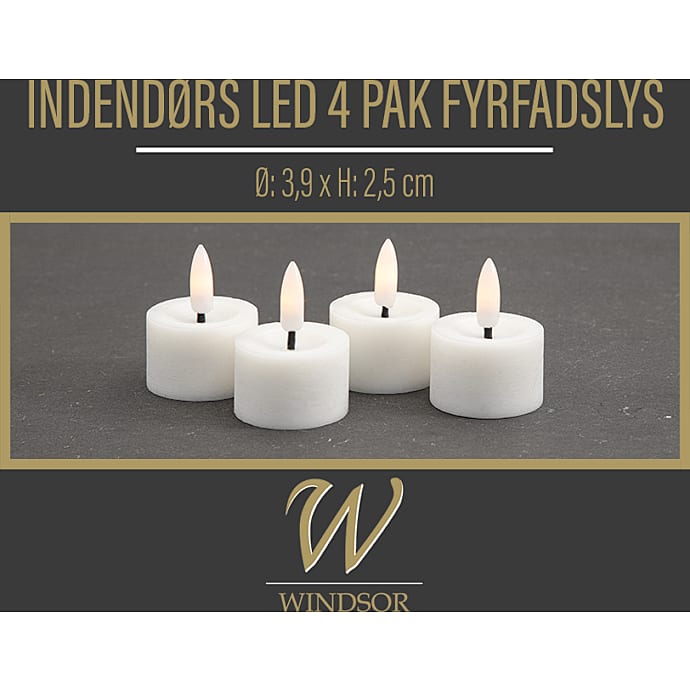 Windsor LED 4-pak voks fyrfadslys - hvid – produktbillede