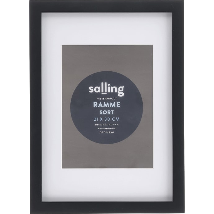 Sort passepartout ramme m. plexiglas - 21x30 cm