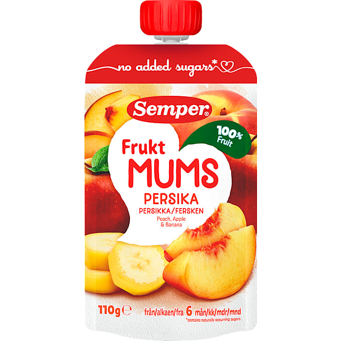 Semper Frugtmos fersken, æble og banan