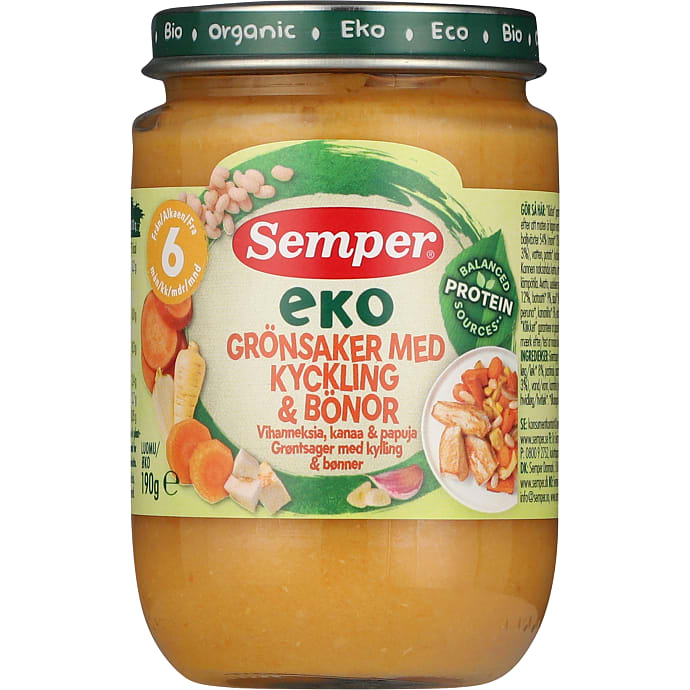 Grøntsagsmos m. kylling fra 6 mdr. øko