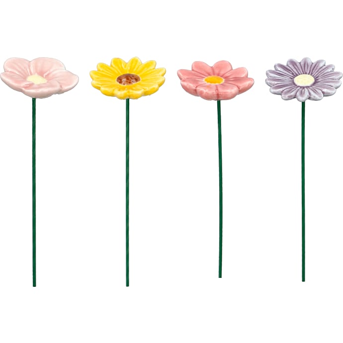 Keramikblomst på pind assorteret