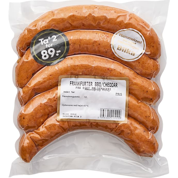 Eget Pølsemageri Frankfurter m. Barbecue og Cheddar