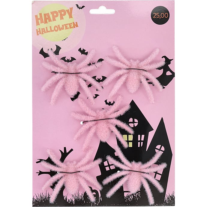 Halloween fluffy edderkopper 5-pak 7x6 cm - pink