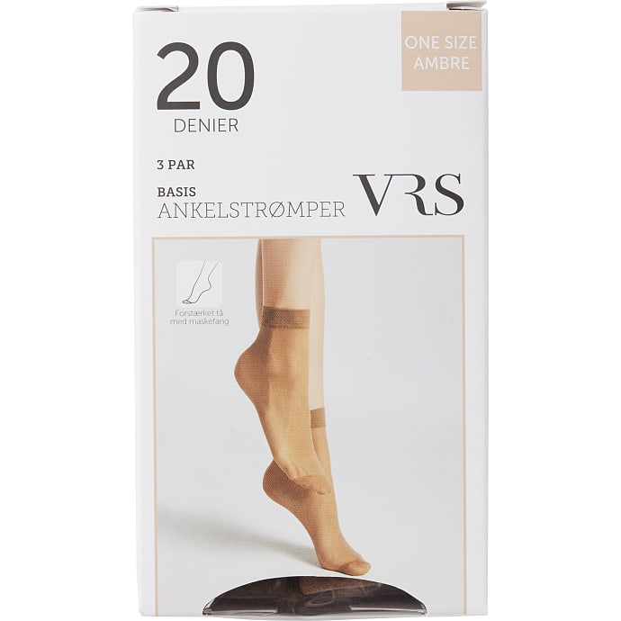 VRS 3-pak ankelstrømper crepe str. onesize - ambre