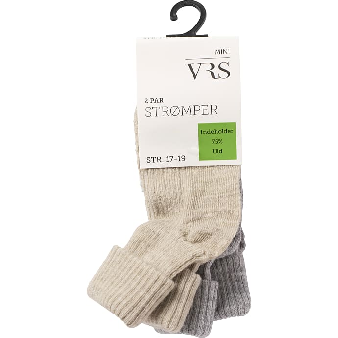 VRS baby 2-pak strømper str. 14/16 - råhvid/grå