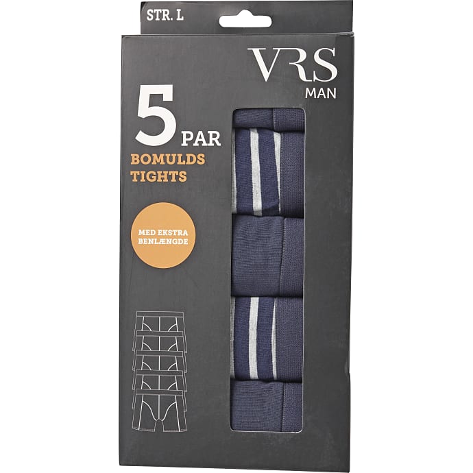 VRS herre 5-pak tights str. XL - blå/stribet