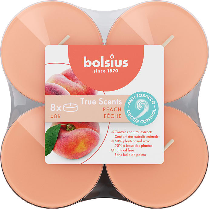Bolsius maxi duftfyrfadslys, 8-pak - fersken duft