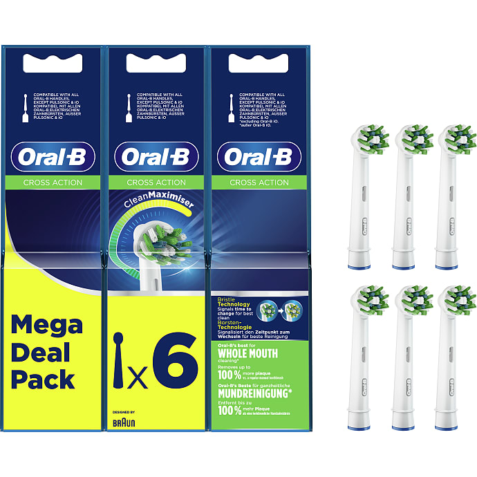 Oral-B CrossAction tandbørstehoveder 6-pak - hvid