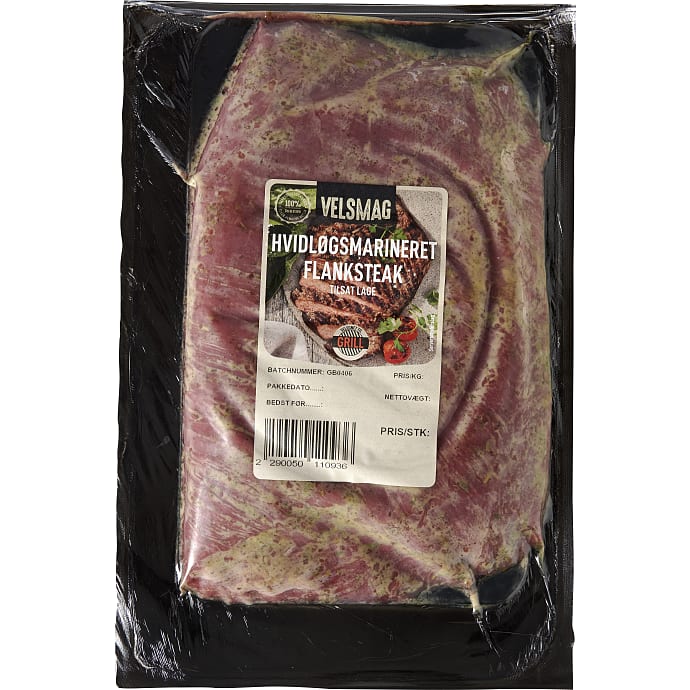 Velsmag Flanksteak med hvidløgsmarinade 1 kg