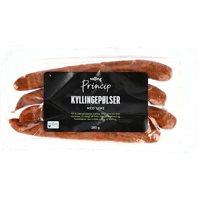 Kyllinepølser m. lime 92% kød – produktbillede