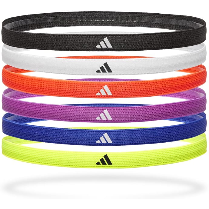Adidas hårbånd 3-pak - sort, rød, hvid, lilla, blå og gul