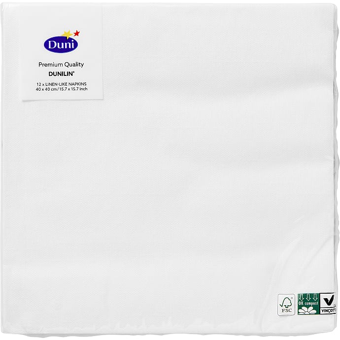 Duni Ensfarvede Servietter Hvid 40x40 cm 12 stk