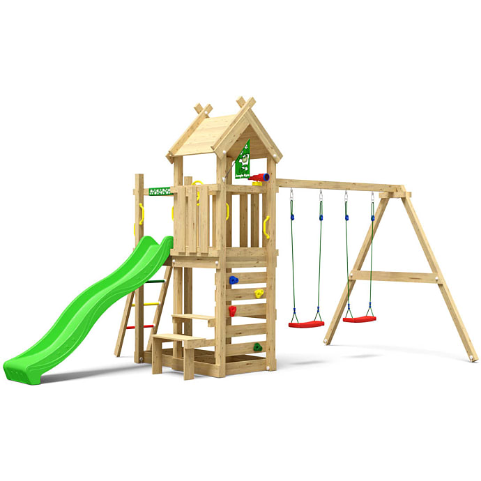 Jungle Gym Teepee legetårn komplet inkl. gyngemodul og grøn rutsjebane