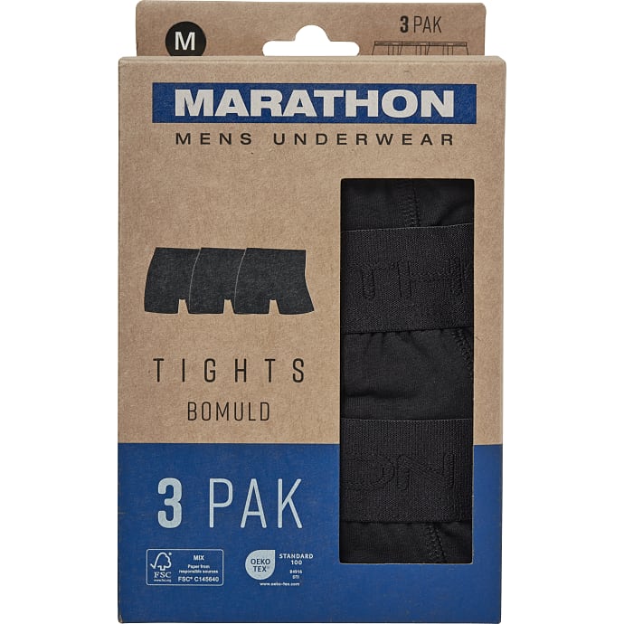 Marathon herre 3-pak tights str. 3XL - sort