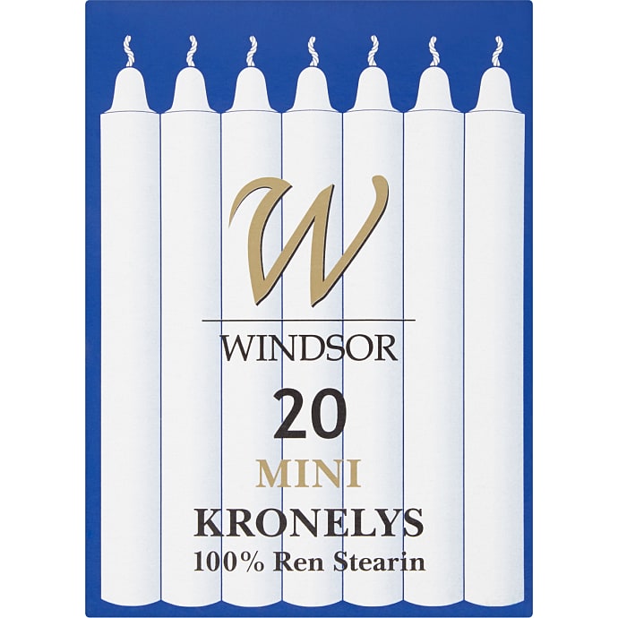 Windsor ren stearin minilys 20-pak - hvid