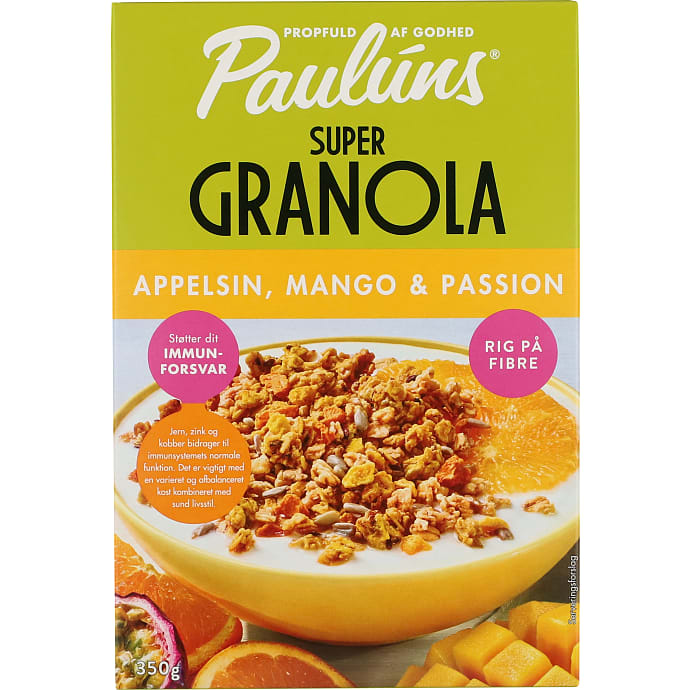 Granola m. appelsin, mango og passionsfrugt