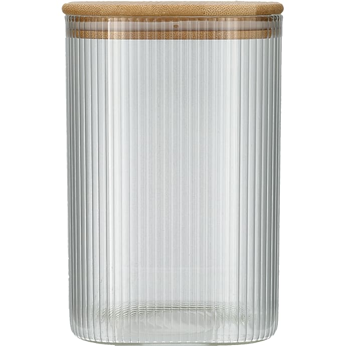 Opbevaringsglas med riller - bambuslåg - 1 liter