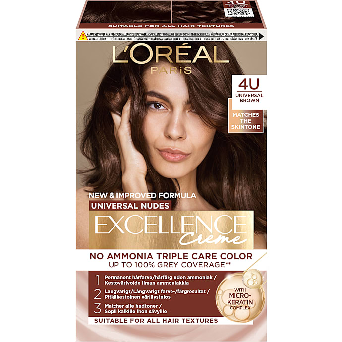 L'Oréal Paris Universal Nudes permanent hårfarve 4U Brown u. ammoniak 1 stk.