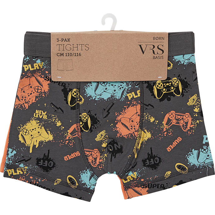 VRS Børne Boxershorts 3-pak Str. 146/152 Grå/Orange