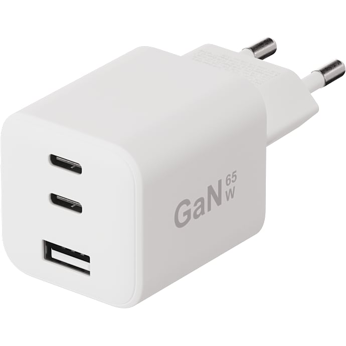 X2O 65W Tredobbelt Hjemmelader USB-C/C/A GaN Hvid