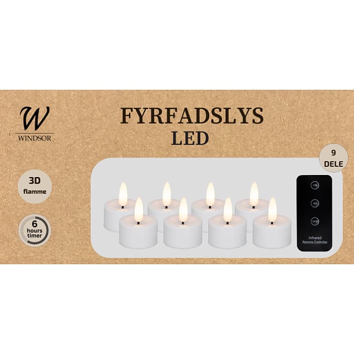 Windsor LED fyrfadslys 8-pak - hvid