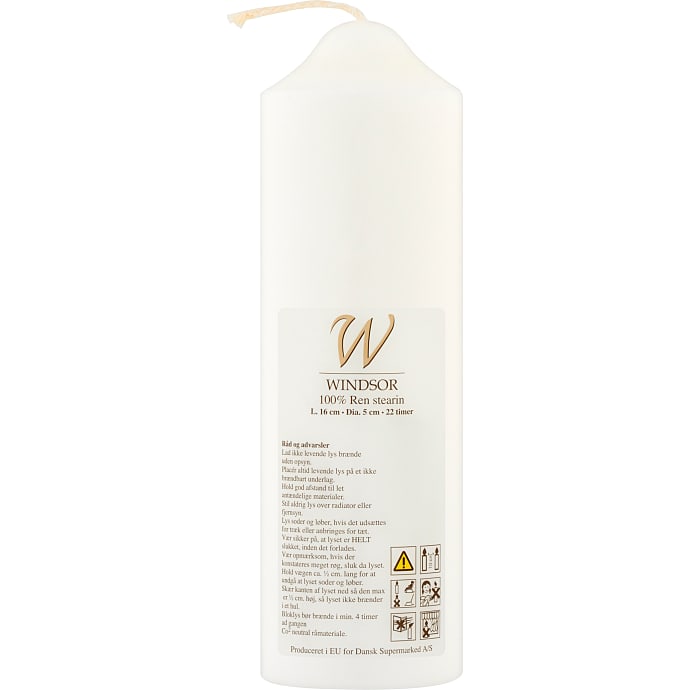 Windsor Bloklys Ren Stearin Hvid 5x16 cm