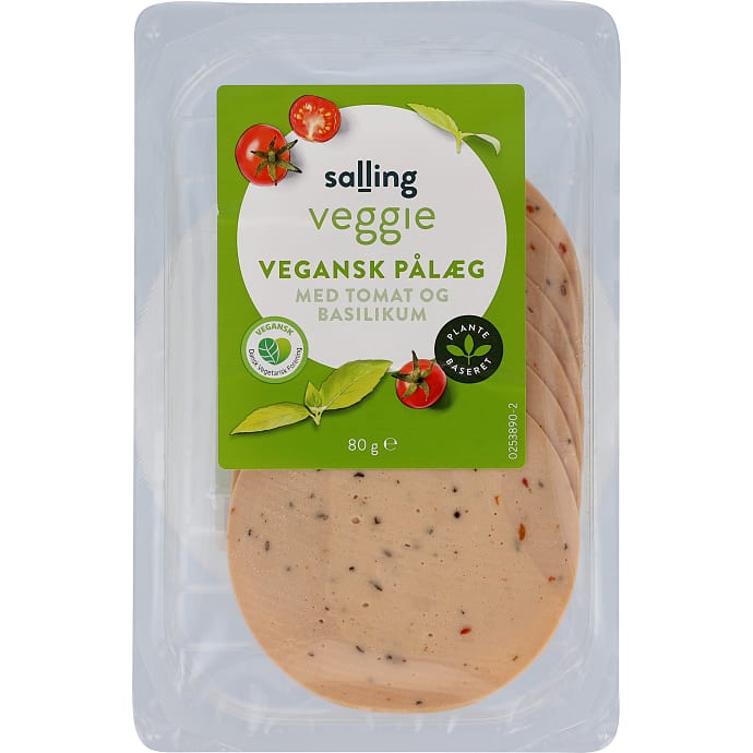 Vegansk pålæg i skiver m. tomat og basilikum