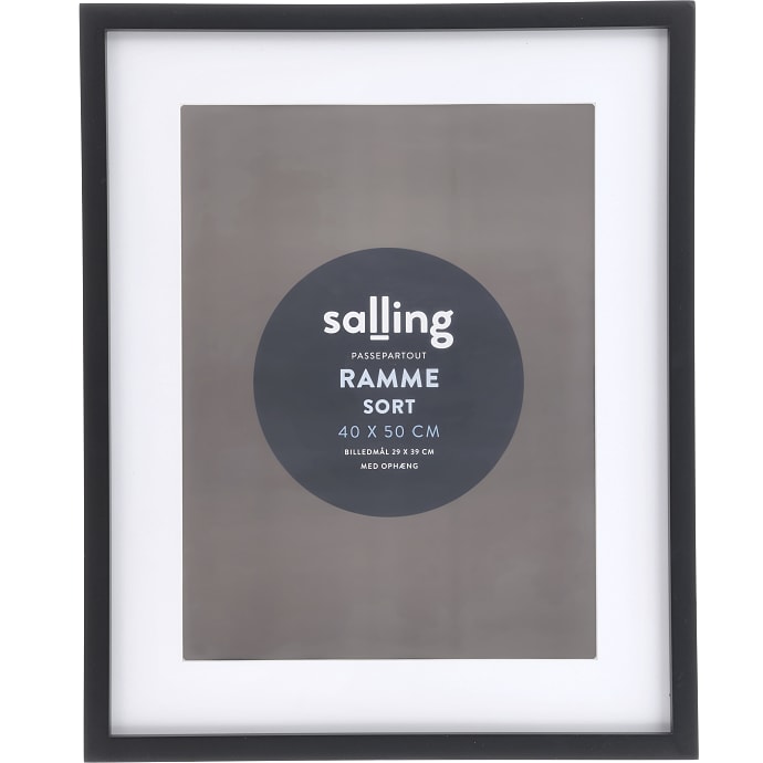 Sort passepartout ramme m. plexiglas - 40x50 cm