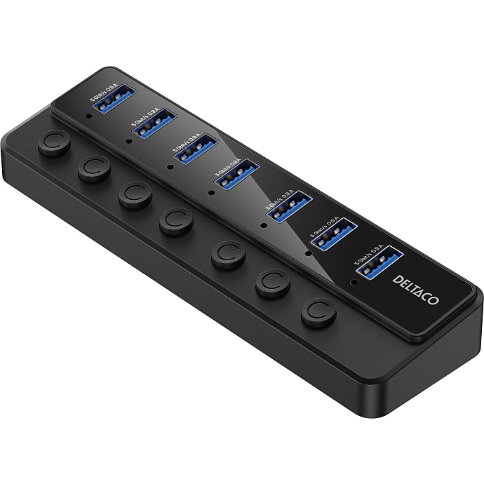 Deltaco USB-A Hub 7-port Grå