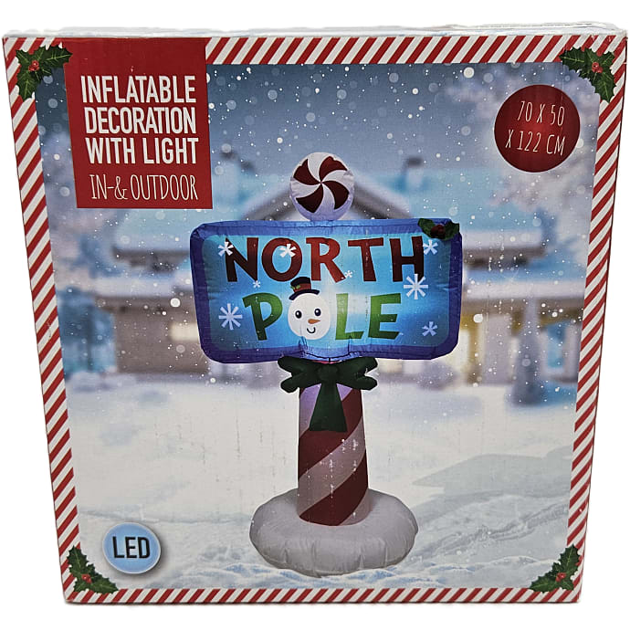 Oppusteligt juleskilt 70x50x122 cm med LED-lys - multifarvet