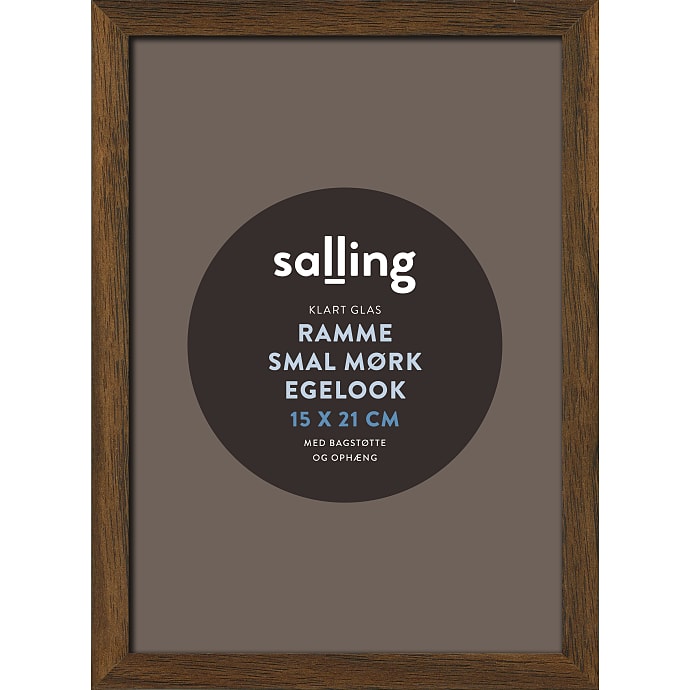 Ramme i mørk egetræslook m. glas - 15x21 cm