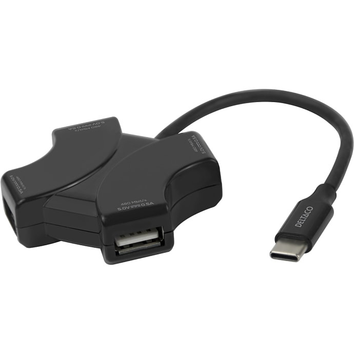 Deltaco USB-C Hub 4-port Sort
