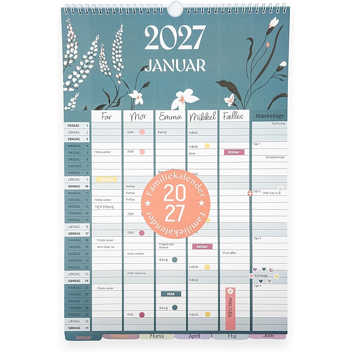 Familiekalender 2027 - med faner stickers