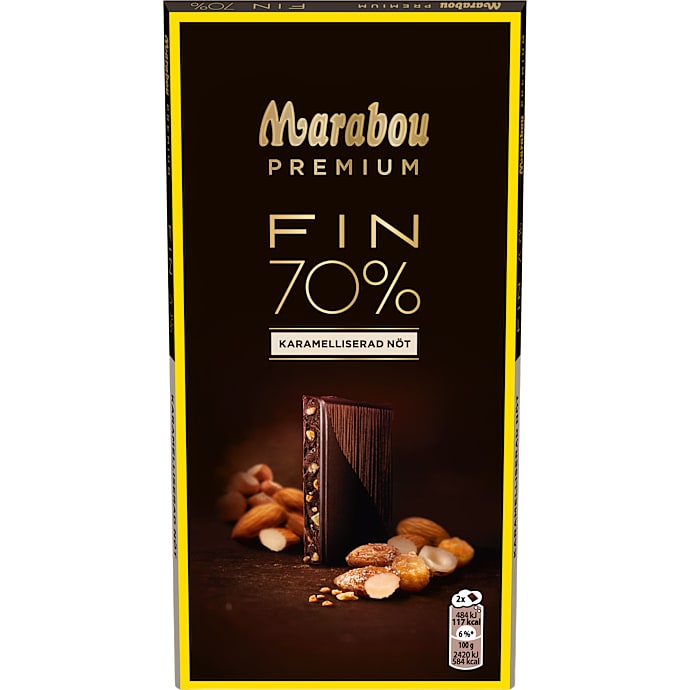 Mørk chokolade 70% kakao m. karamelliserede nødder