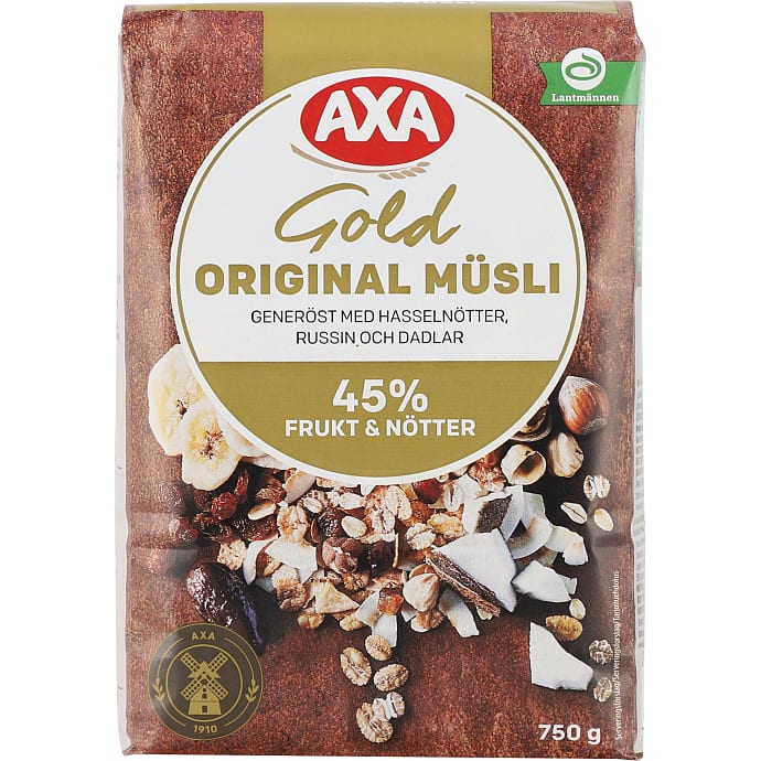 Müsli m. mhasselnødder, rosiner og dadler