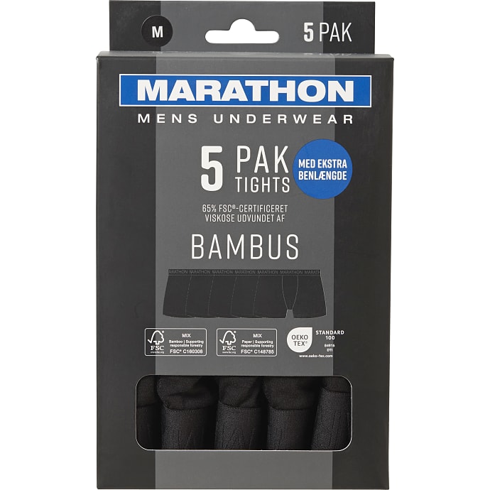 Marathon herre 5-pak tights str. 2XL - sort