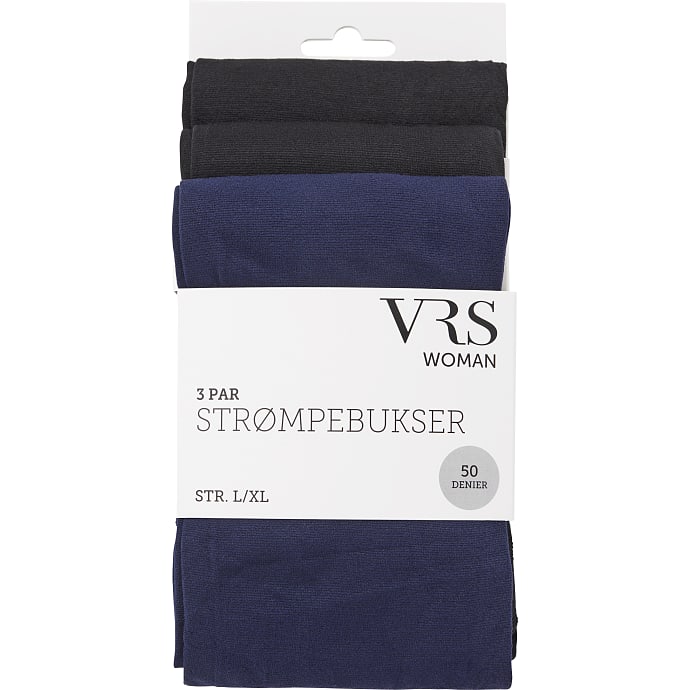 VRS 3-pak Strømpebukser S/M Blå/Sort
