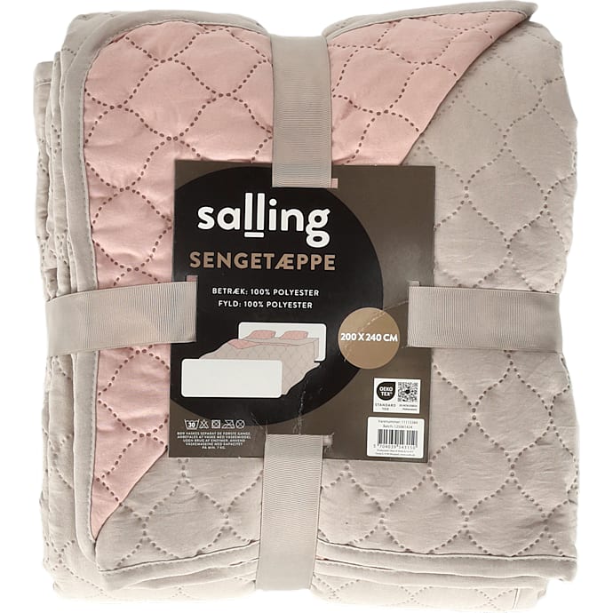 Salling sengetæppe 240x240 cm - sandfarvet og rosa
