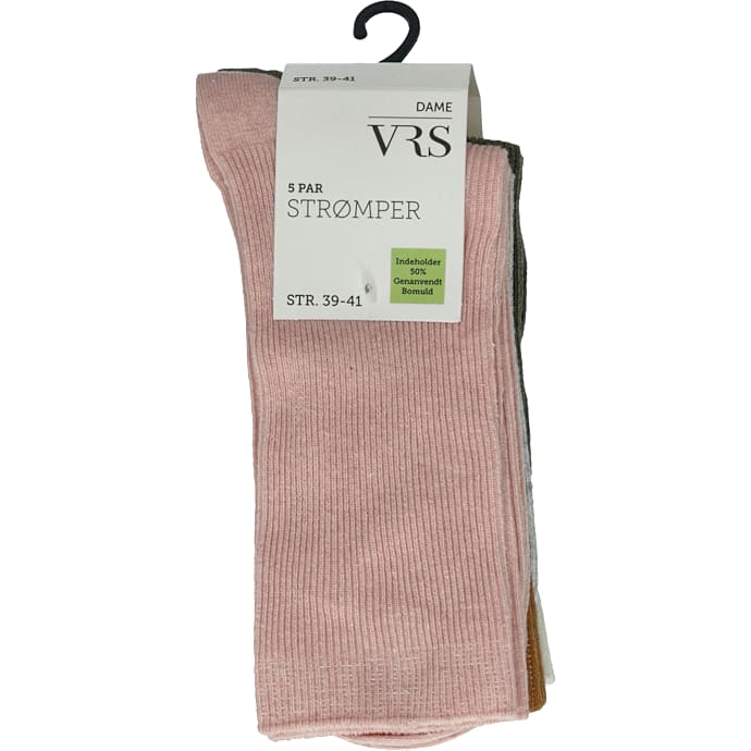 VRS dame 5-pak rib strømper str. 39/41- multifarvet