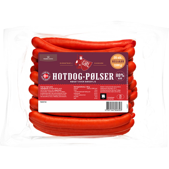 Gøl Hotdogpølser 80% kød 1100 g