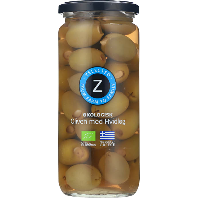 Zelected Grønne oliven hvidløg øko