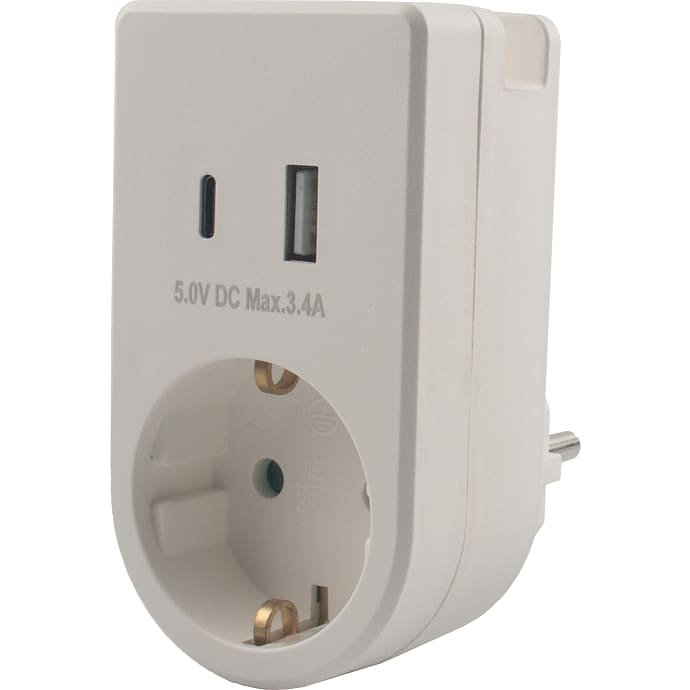 Stikadapter med USB - hvid