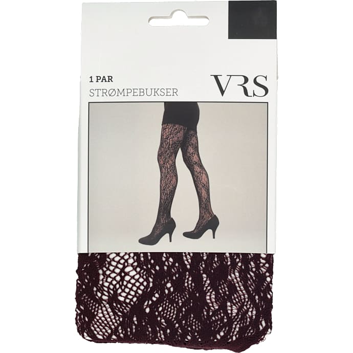 VRS dame strømpebukser med blondemønster str. l/xl - bordeaux