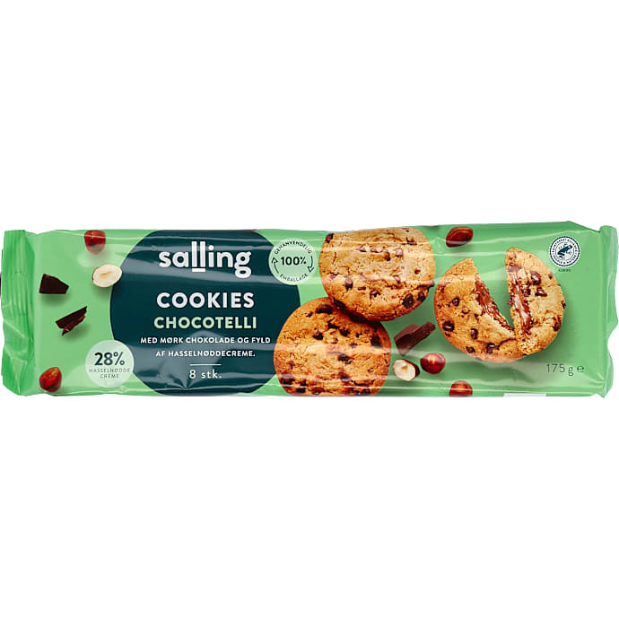 Cookies m. chokoladestykker og hasselnødder