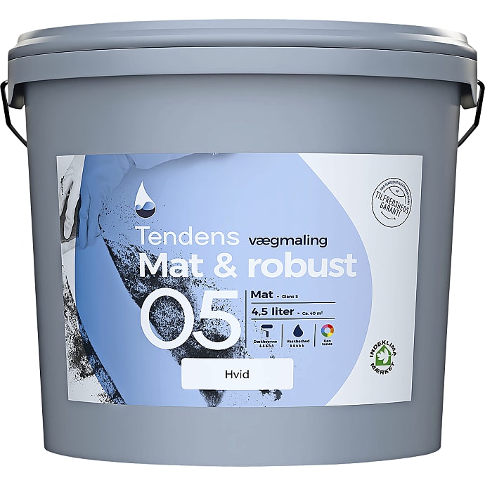 Tendens Mat & Robust vægmaling glans 5 4.5 liter - hvid